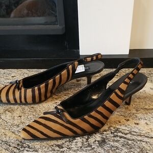 KATE SPADE Vintage Y2K Coraline Calf Hair Zebra Sling Back Heels 7B